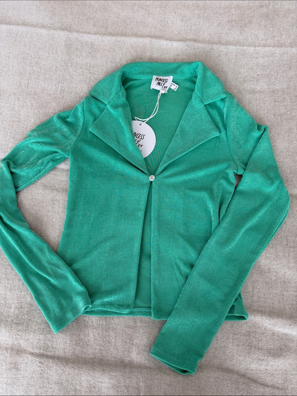 Princess Polly Green Shimmer Single-Button Cardigan